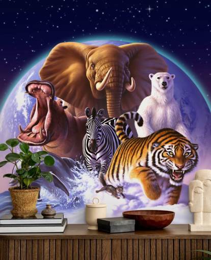 Mural de montaje de elefantes y otros animales
