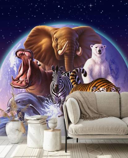 Mural de montagem de elefantes e outros animais