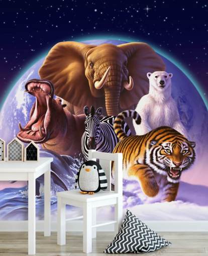 Mural de montagem de elefantes e outros animais Mural de montagem de elefantes e outros animais