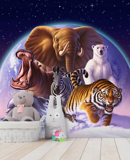 Mural de montaje de elefantes y otros animales