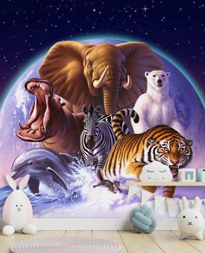 Decorazione murale con elefanti e altri animali