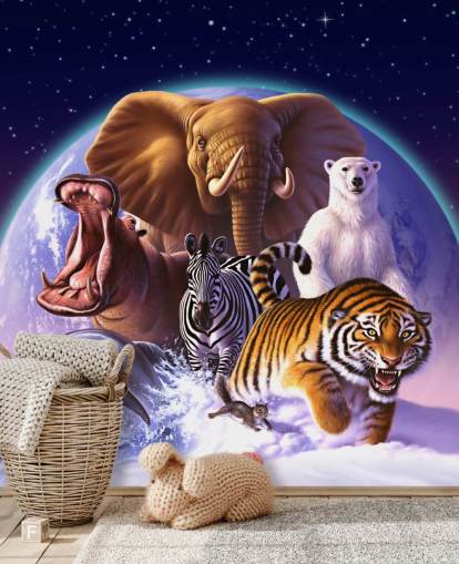 Mural de montagem de elefantes e outros animais