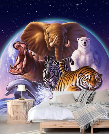 Mural de montaje de elefantes y otros animales