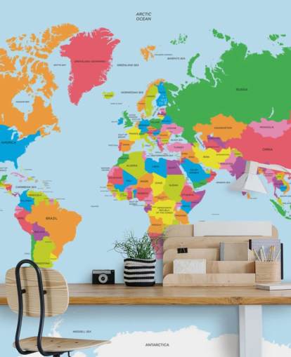 Political Map of the World Colorful Map Mural