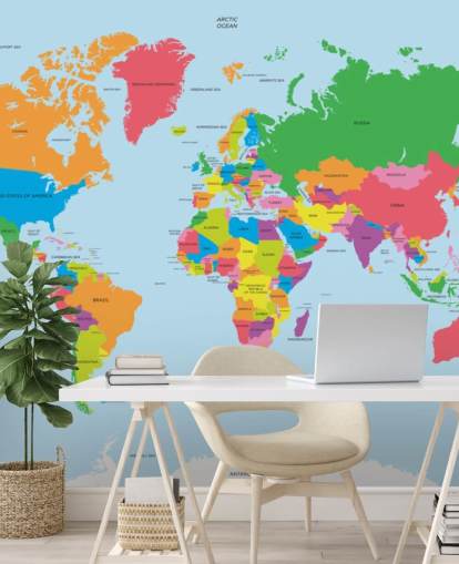 Political Map of the World Colorful Map Mural