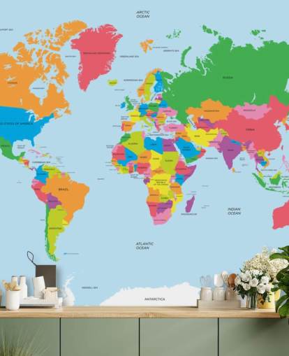 Mapa político do mundo Mural de mapa colorido