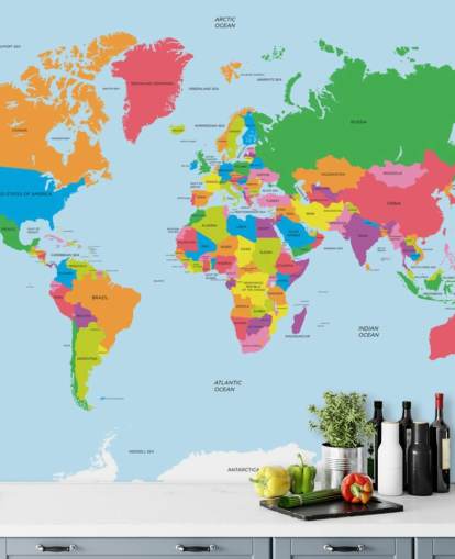 Political Map of the World Colorful Map Mural