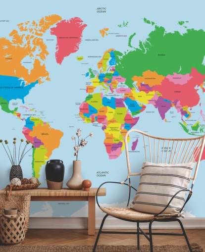 Political Map of the World Colourful Map Mural