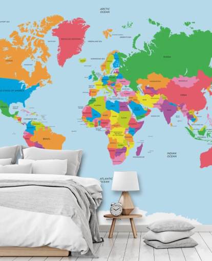 Politische Landkarte der Welt Farbenfrohes Karten-Wandbild