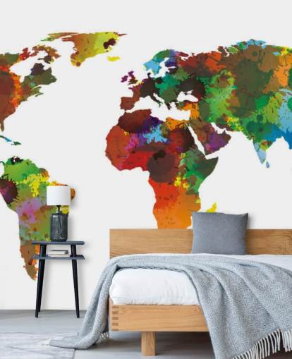 Peinture murale colorée de la carte du monde Peinture murale colorée de la carte du monde