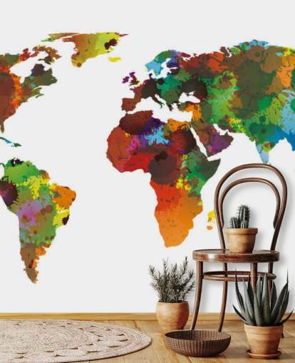 Colorful World Map Mural