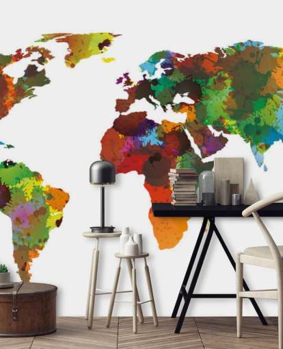 Colorful World Map Mural