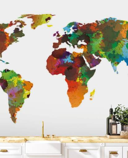 Peinture murale colorée de la carte du monde