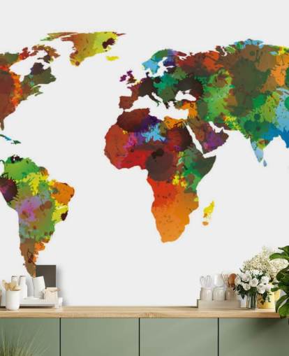 Colourful World Map Mural