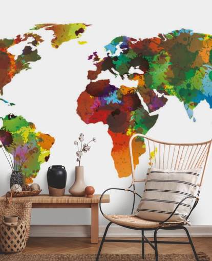 Colourful World Map Mural
