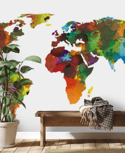 Colorido mural con un mapa del mundo Colorido mural con un mapa del mundo