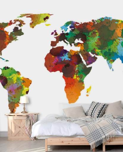 Peinture murale colorée de la carte du monde Peinture murale colorée de la carte du monde