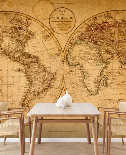 Vintage effect kaart van de wereld behang