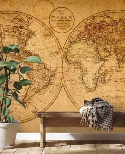 Carta da parati vintage con mappa del mondo
