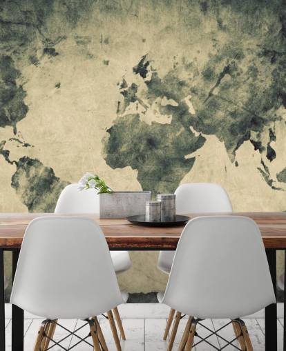 Houtskooleffect wereldkaart muurschildering Houtskooleffect wereldkaart muurschildering