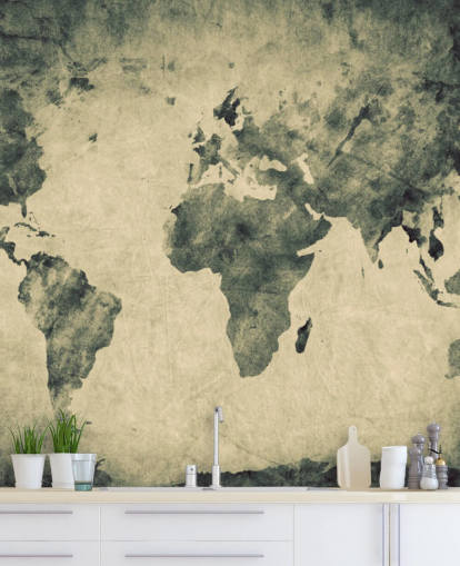 Charcoal Effect World Map Mural