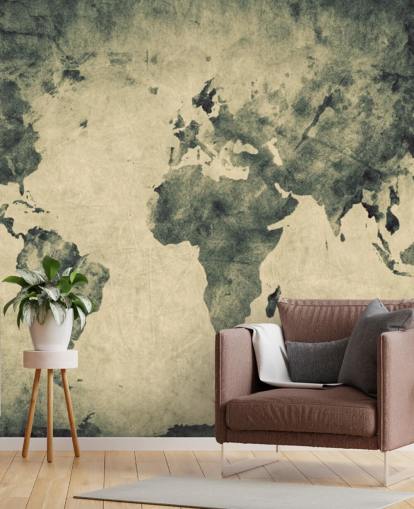Charcoal Effect World Map Mural