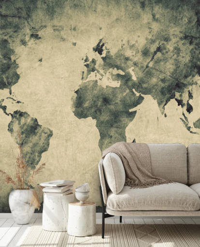 Charcoal Effect World Map Mural