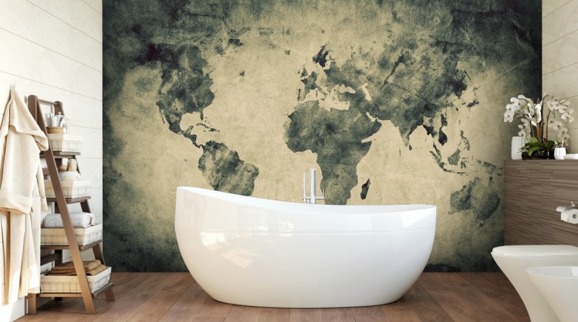 Charcoal Effect World Map Mural
