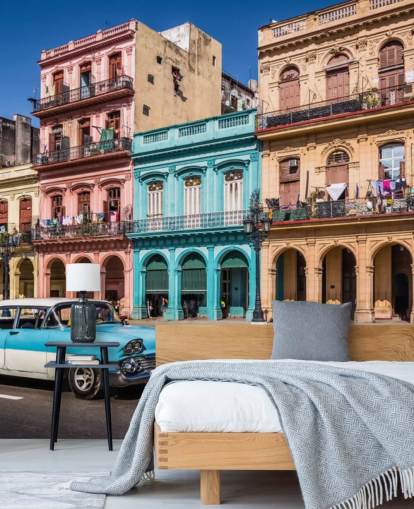 Turquoise Old Car on Old Havana Street Wallpaper Turquoise Old Car on Old Havana Street Wallpaper