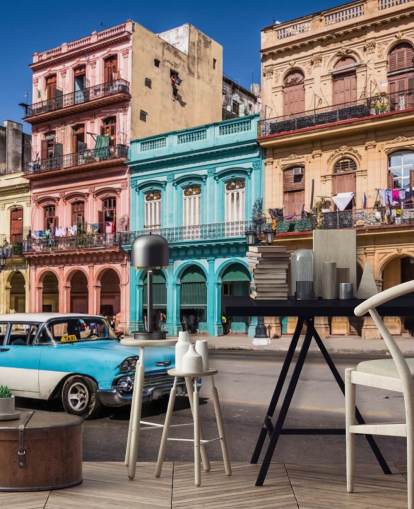 Carta da parati turchese vecchia auto su Old Havana Street