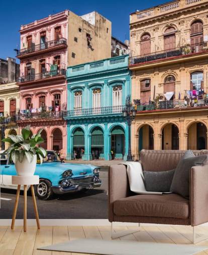 Turquoise Old Car on Old Havana Street Wallpaper