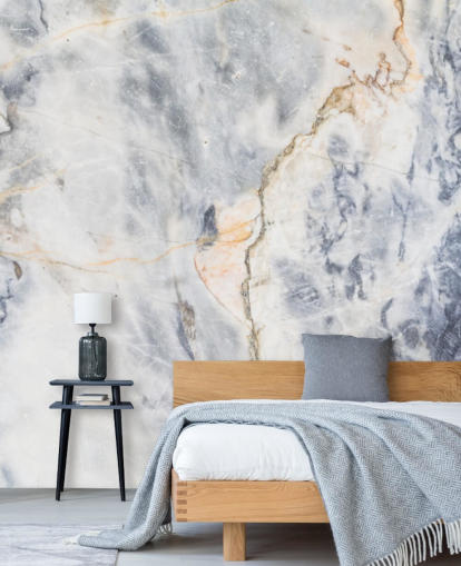 hvitt og blått tilpasset marmor tapet veggmaleri kalt White and Blue Marble Effect for kjøkken og bad