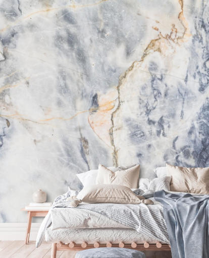white and blue custom marble wallpaper mural called White and Blue Marble Effect for kitchens and bathrooms