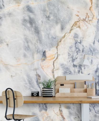 witte en blauwe marmeren behangmuurschildering op maat genaamd White and Blue Marble Effect voor keukens en badkamers