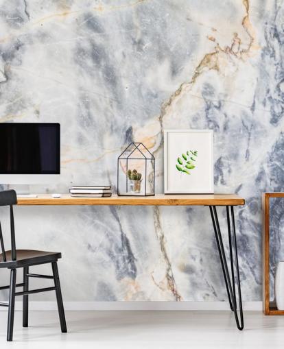 carta da parati murale in marmo personalizzato bianco e blu chiamato White and Blue Marble Effect per cucine e bagni