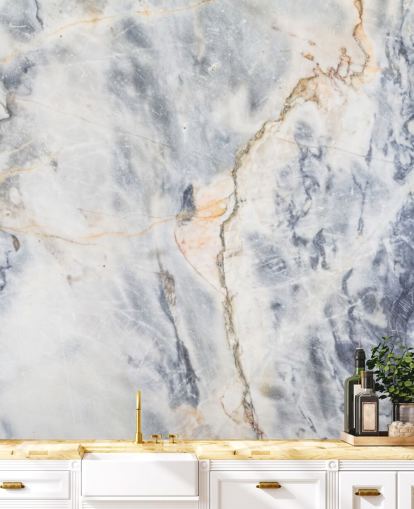white and blue custom marble wallpaper mural called White and Blue Marble Effect for kitchens and bathrooms