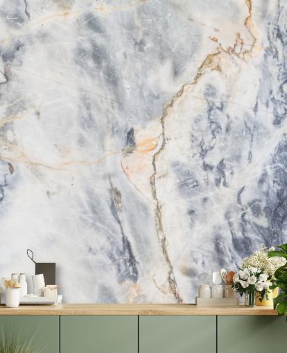 papier peint mural en marbre personnalisé blanc et bleu appelé White and Blue Marble Effect pour les cuisines et les salles de bain