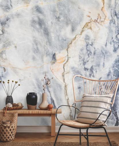 valkoinen ja sininen mukautettu marmoritapetti seinämaalaus nimeltä White and Blue Marble Effect keittiöihin ja kylpyhuoneisiin