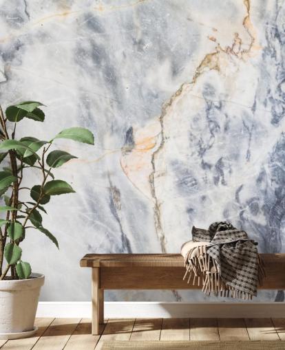 white and blue custom marble wallpaper mural called White and Blue Marble Effect for kitchens and bathrooms