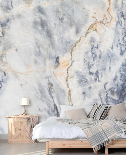 carta da parati murale in marmo personalizzato bianco e blu chiamato White and Blue Marble Effect per cucine e bagni