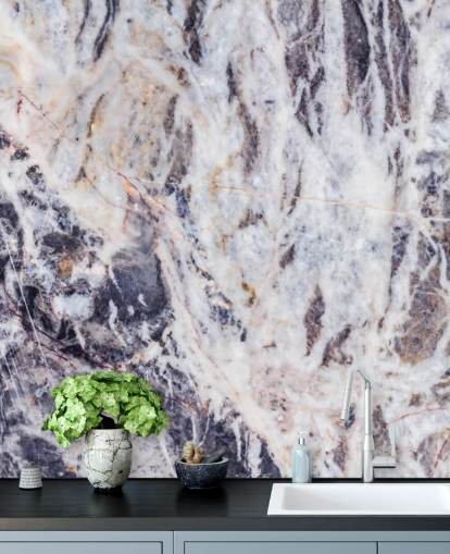 mural de papel pintado de mármol gris llamado Grey Marble para cocinas, dormitorios y salas de estar