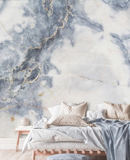 vit och blå anpassningsbar marmor tapetväggmålning kallad White Marble för kök och badrum vit och blå anpassningsbar marmor tapetväggmålning kallad White Marble för kök och badrum