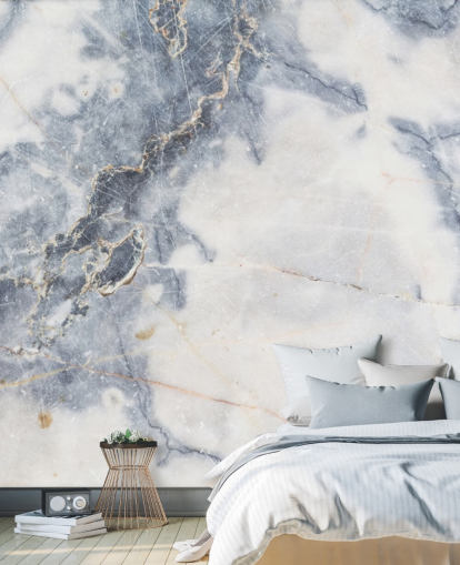 witte en blauwe aanpasbare marmeren behangmuurschildering genaamd White Marble voor keukens en badkamers witte en blauwe aanpasbare marmeren behangmuurschildering genaamd White Marble voor keukens en badkamers