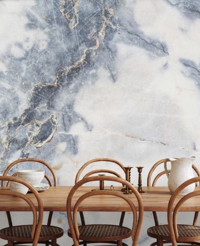 vit och blå anpassningsbar marmor tapetväggmålning kallad White Marble för kök och badrum vit och blå anpassningsbar marmor tapetväggmålning kallad White Marble för kök och badrum