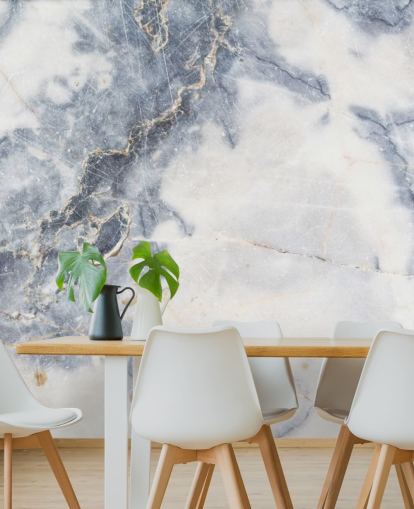 white and blue customisable marble wallpaper mural called White Marble for kitchens and bathrooms