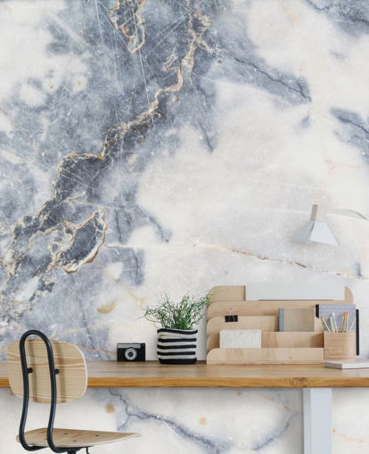 carta da parati murale in marmo bianco e blu personalizzabile chiamata White Marble per cucine e bagni