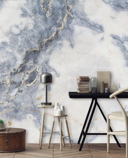 witte en blauwe aanpasbare marmeren behangmuurschildering genaamd White Marble voor keukens en badkamers witte en blauwe aanpasbare marmeren behangmuurschildering genaamd White Marble voor keukens en badkamers