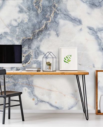 mural de papel pintado de mármol personalizable blanco y azul llamado White Marble para cocinas y baños mural de papel pintado de mármol personalizable blanco y azul llamado White Marble para cocinas y baños