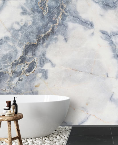 Wandbild aus weißem und blauem Marmor, personalisierbar, mit dem Namen White Marble, für Küchen und Badezimmer