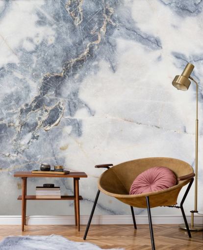 hvit og blå tilpassbar marmor tapet veggmaleri kalt White Marble for kjøkken og bad hvit og blå tilpassbar marmor tapet veggmaleri kalt White Marble for kjøkken og bad